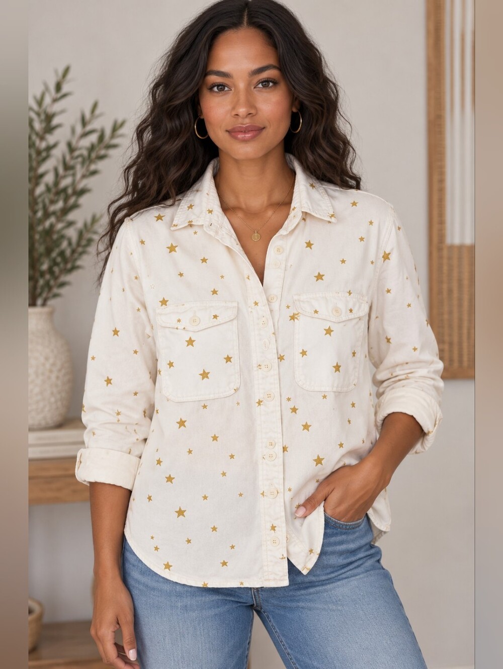 J. Crew Gold Stars Button Down Top Sz S